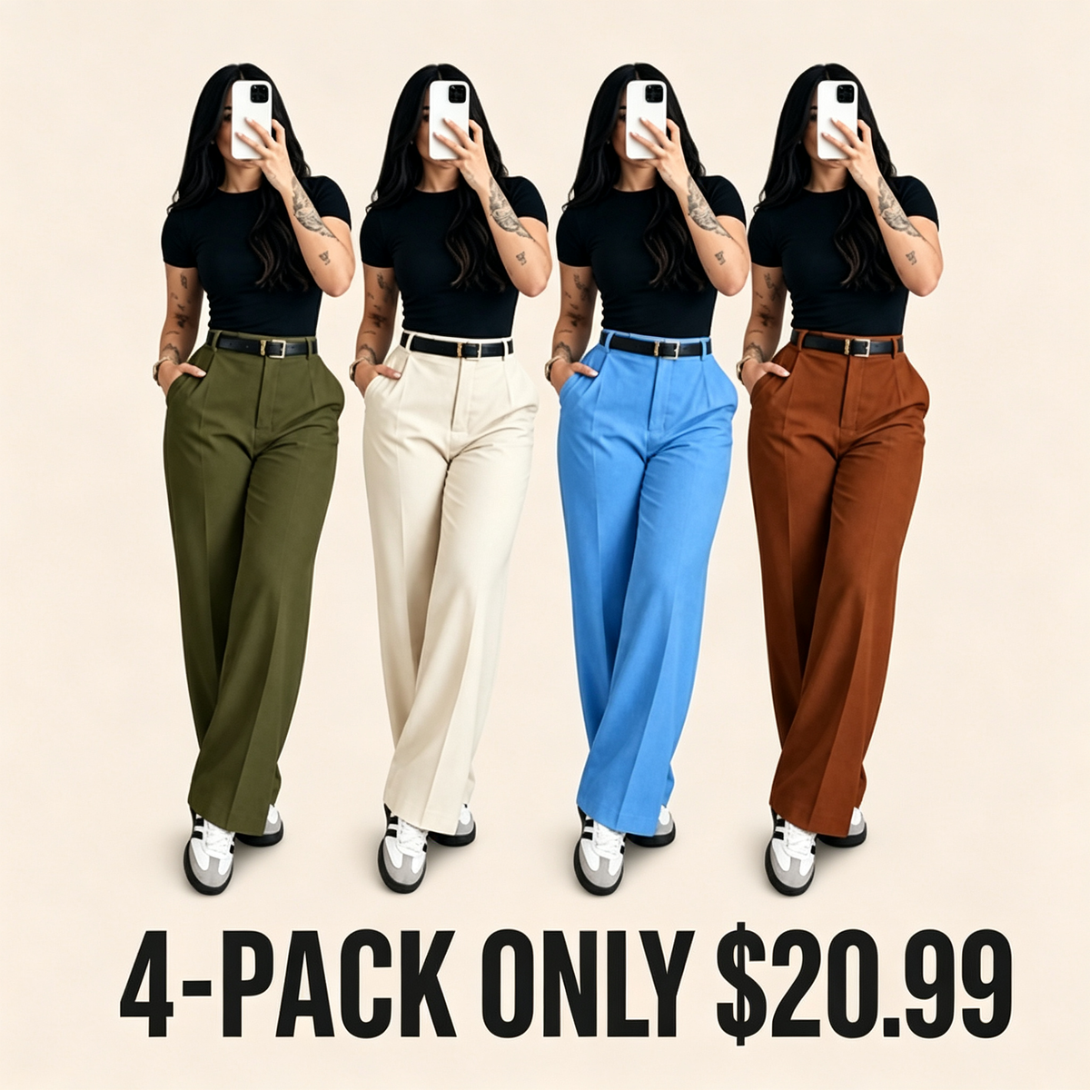 Women's High Waisted Straight Leg Suit Pants Flowy Drape Casual Office Long Trousers with Slimming Effect for Daily Versatile Wear