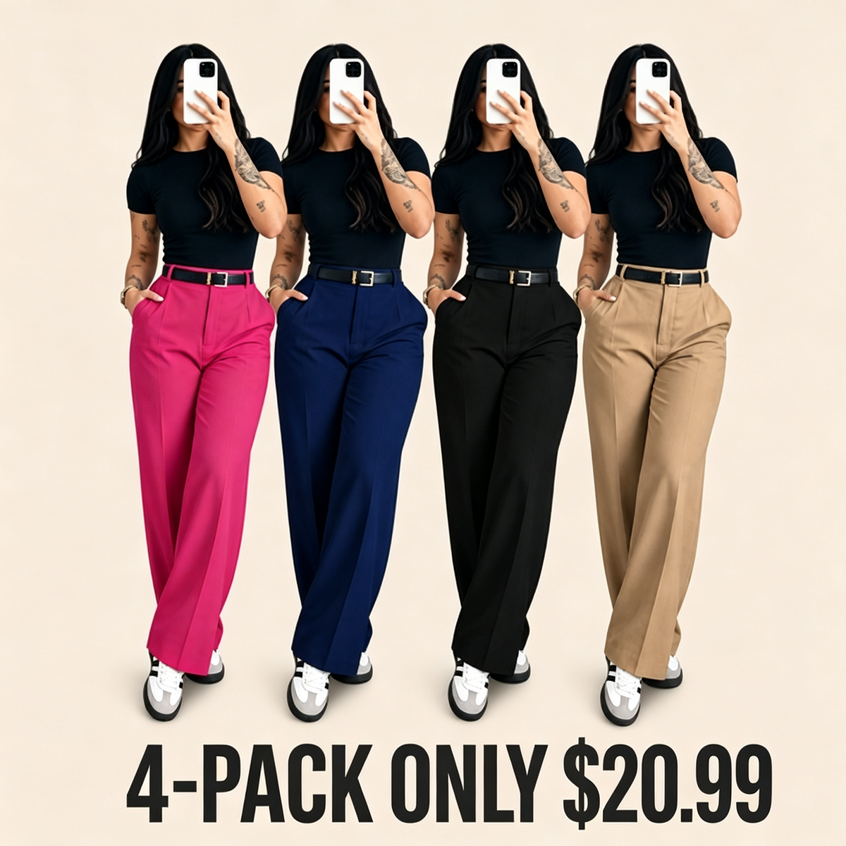 Women's High Waisted Straight Leg Suit Pants Flowy Drape Casual Office Long Trousers with Slimming Effect for Daily Versatile Wear