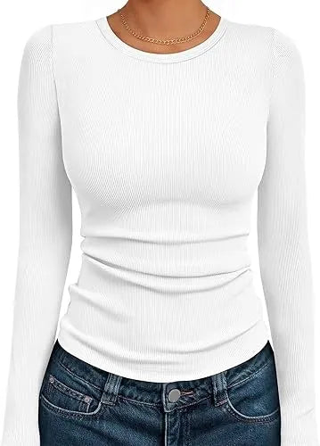 🔥6- PACK Women's Long Sleeve Blouses Shirts with Ribbed Knit Work Office Basic Tops