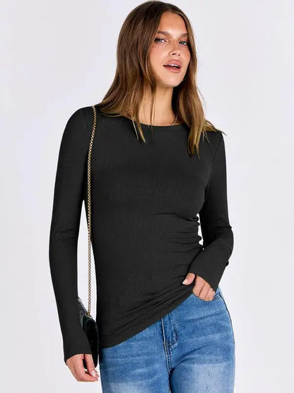 🔥6- PACK Women's Long Sleeve Blouses Shirts with Ribbed Knit Work Office Basic Tops