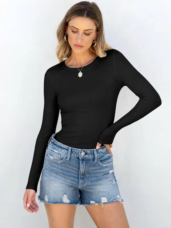 🔥6- PACK Women's Long Sleeve Blouses Shirts with Ribbed Knit Work Office Basic Tops